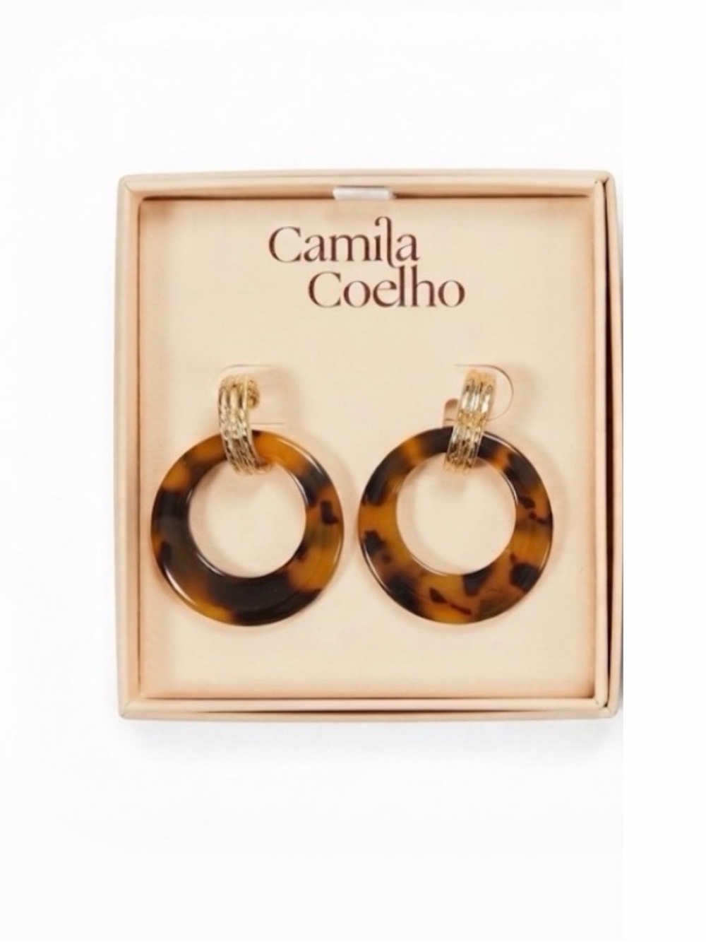 NWT ⚜️🤎⚜️ CAMILA COELHO Tortoise Shell Door Knocker Hoop Earrings